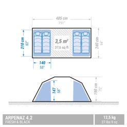 Quechua 4 Man Blackout Tent With Poles - Arpenaz 4.2 F&B -Camping Equipment kde6e6c781c7bb70dac0eeeba1a5ae92a
